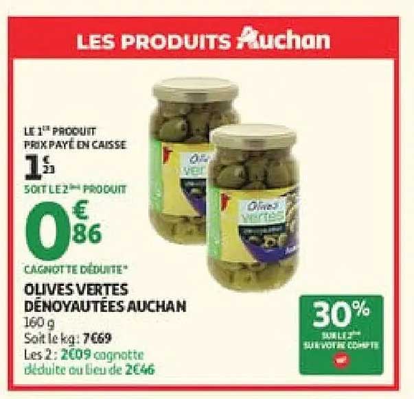 OLIVES VERTES DÉNOYAUTÉES AUCHAN