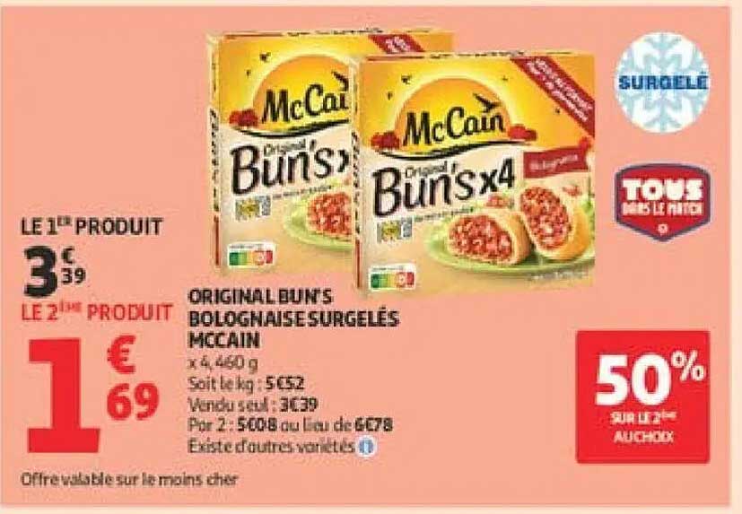 ORIGINAL BUNS BOLOGNAISES SURGELÉES MCAIN