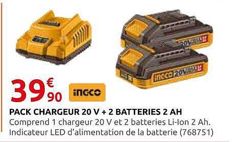 PACK CHARGEUR 20 V + 2 BATTERIES 2 AH
