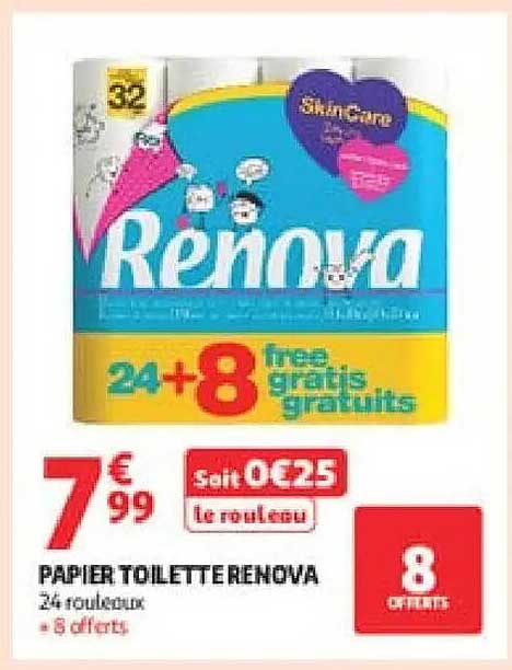 PAPIER TOILETTE RENOVA 24 rouleaux + 8 offerts