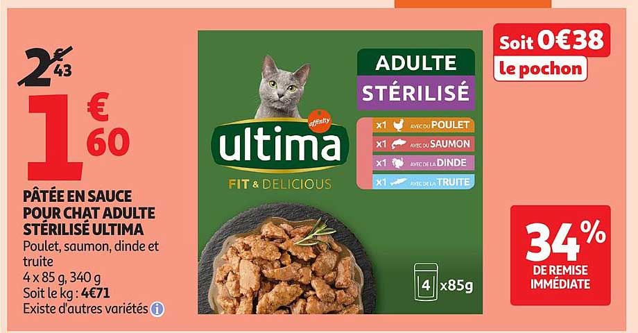 PÂTÉE EN SAUCE POUR CHAT ADULTE STÉRILISÉ ULTIMA