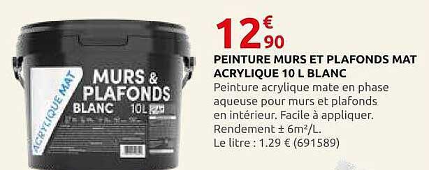 PEINTURE MURS ET PLAFONDS MAT ACRYLIQUE 10 L BLANC