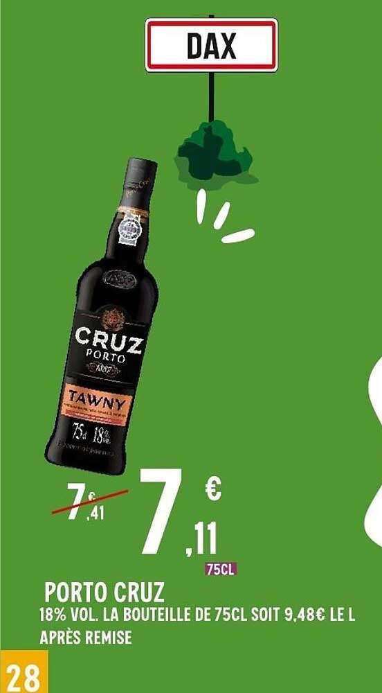 PORTO CRUZ 18% VOL. LA BOUTEILLE DE 75CL SOIT 9,48€ LE L APRÈS REMISE
