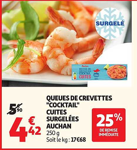 QUEUES DE CREVETTES "COCKTAIL" CUITES SURGELÉES AUCHAN