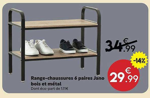 Range-chaussures 6 paires Jano bois et métal