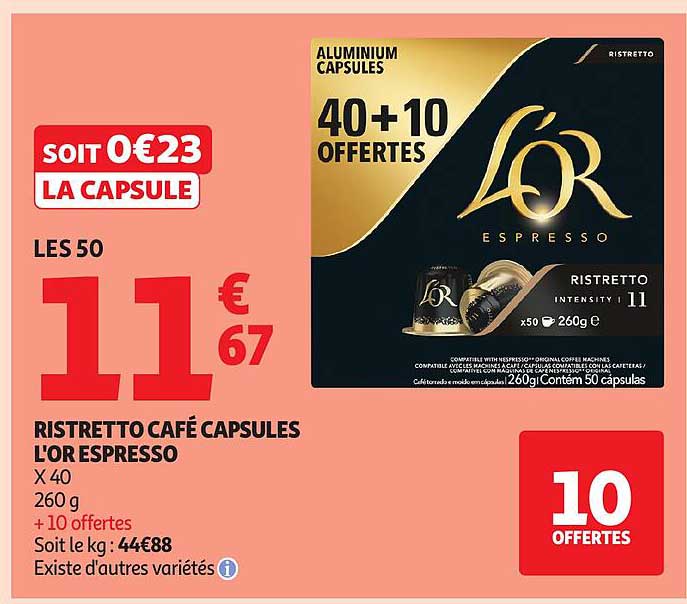 Ristretto Café Capsules L'OR Espresso x 40 260 g + 10 offertes
