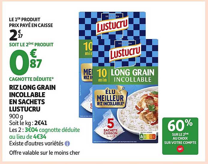 RIZ LONG GRAIN INCOLLABLE EN SACHETS LUSTUCRU