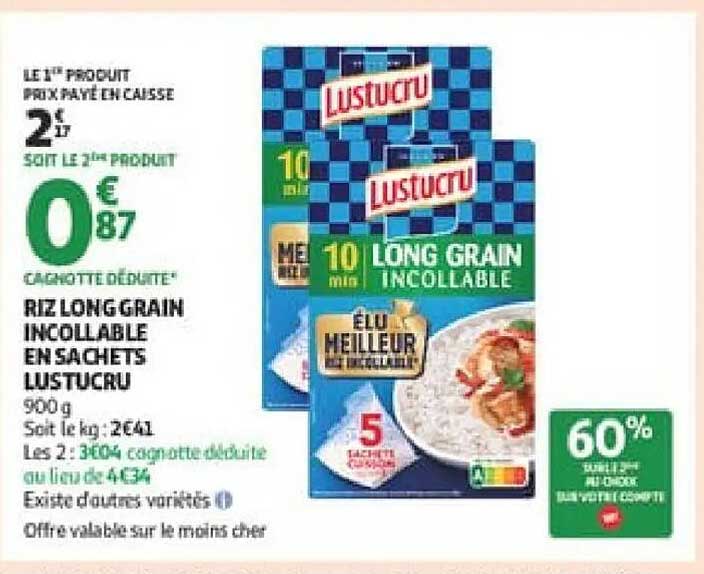 RIZ LONG GRAIN INCOLOABLE EN SACHETS LUSTUCRU