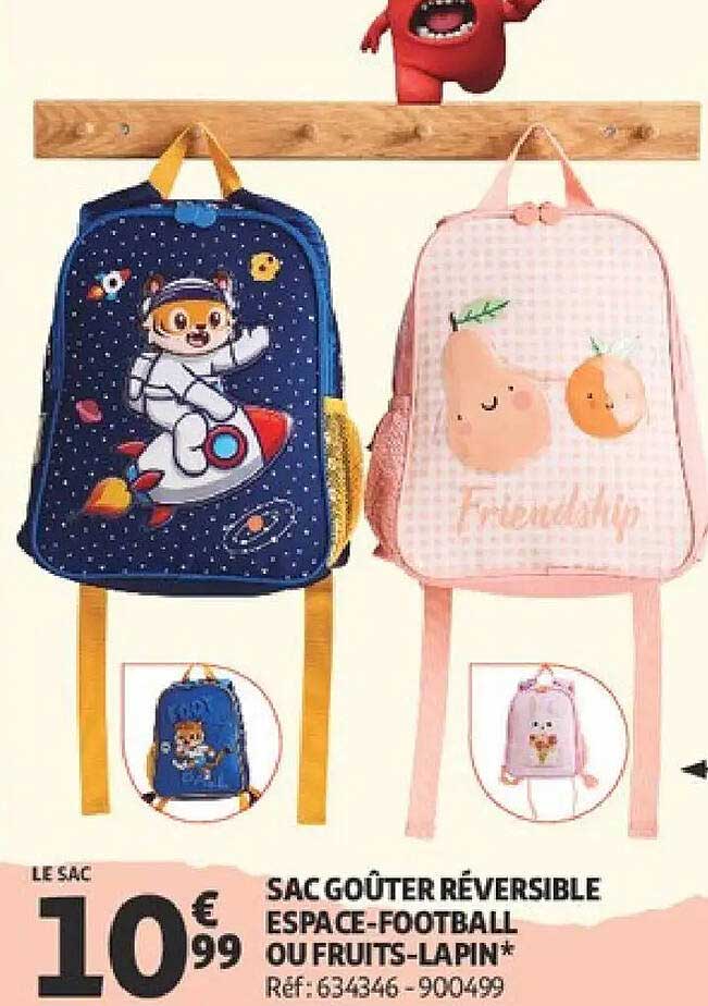 SAC GOÛTER RÉVERSIBLE ESPACE-FOOTBALL OU FRUITS-LAPIN*