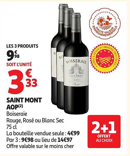 SAINT MONT AOP(2) Boiseraie Rouge, Rosé ou Blanc Sec 75 cl