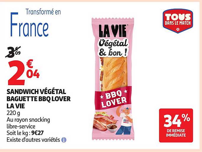 SANDWICH VÉGÉTAL BAGUETTE BBQ LOVER LA VIE
