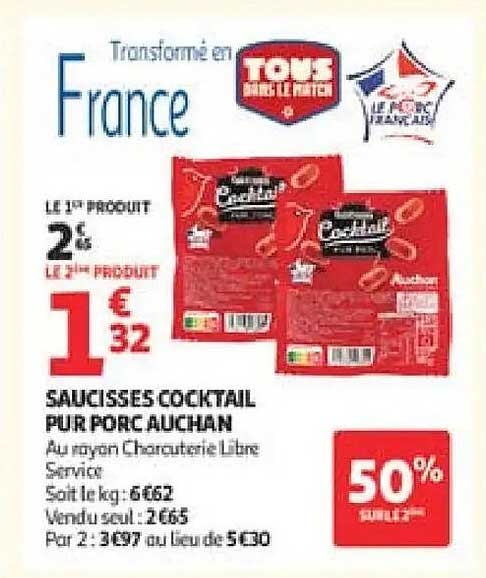 Saucisses cocktail pur porc Auchan