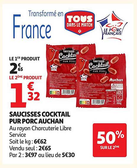 SAUCISSES COCKTAIL PUR PORC AUCHAN