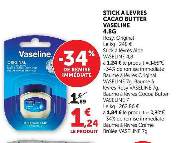 STICK A LEVRES CACAO BUTTER VASLINE 4.8G