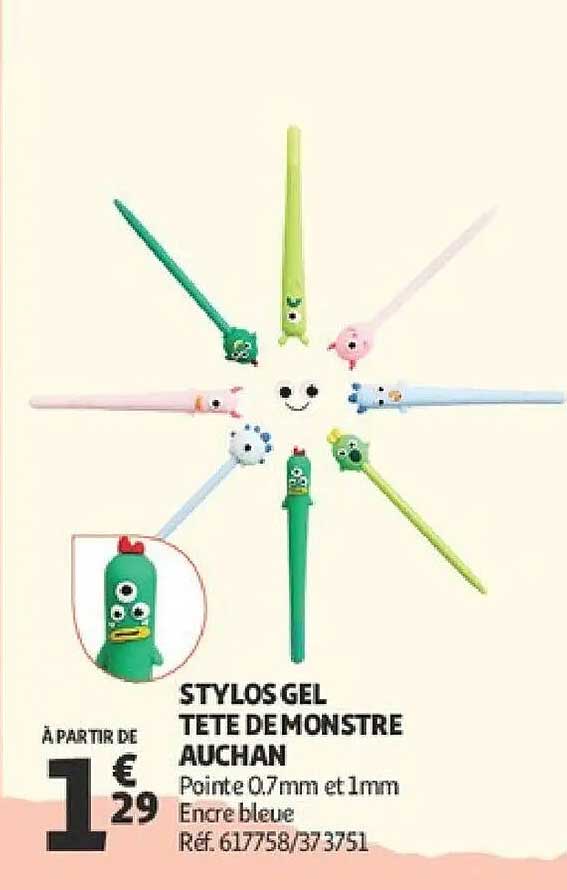 STYLOS GEL TETE DE MONSTRE AUCHAN