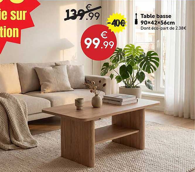 Table basse 90×42×56cm