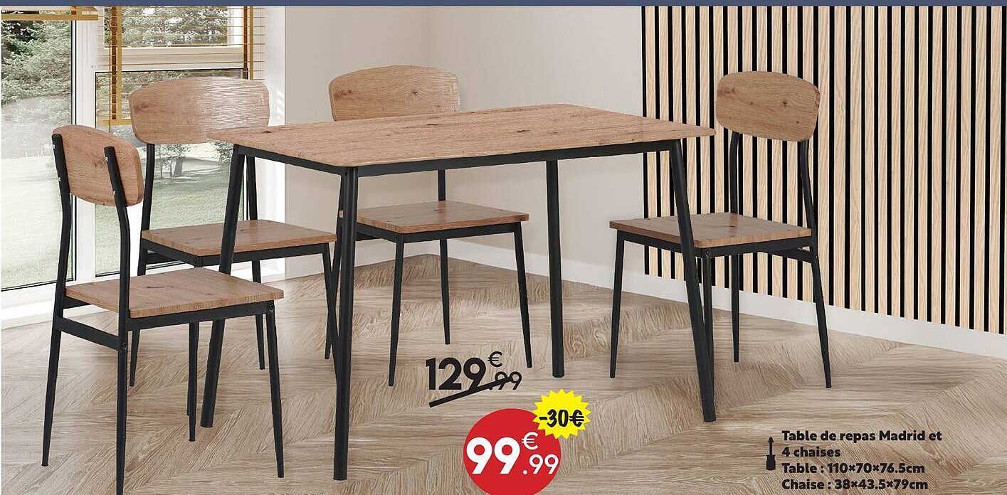 Table de repas Madrid et 4 chaises