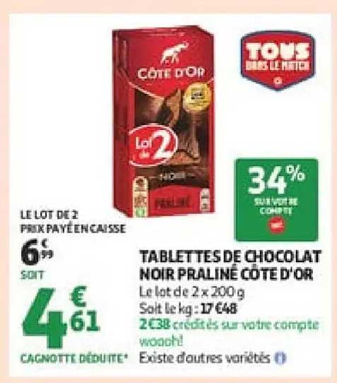 TABLETTES DE CHOCOLAT NOIR PRALINÉ CÔTE D’OR