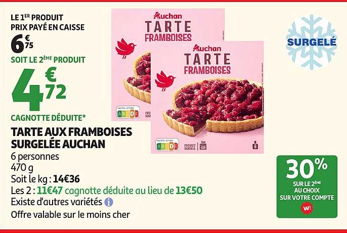 TARTE AUX FRAMBOISES SURGELÉE AUCHAN