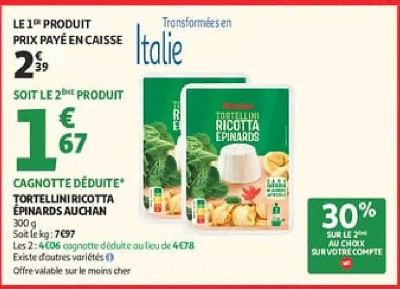 TORTELLINI RICOTTA EPINARDS AUCHAN