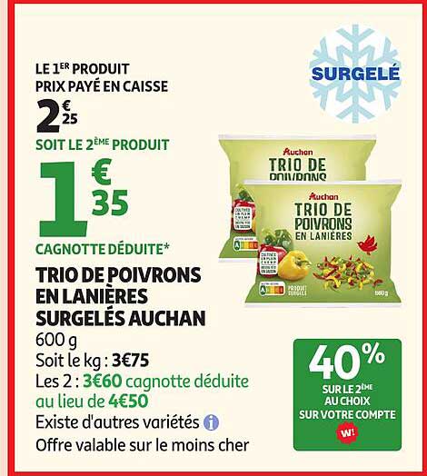 TRIO DE POIVRONS EN LANIÈRES SURGELÉS AUCHAN