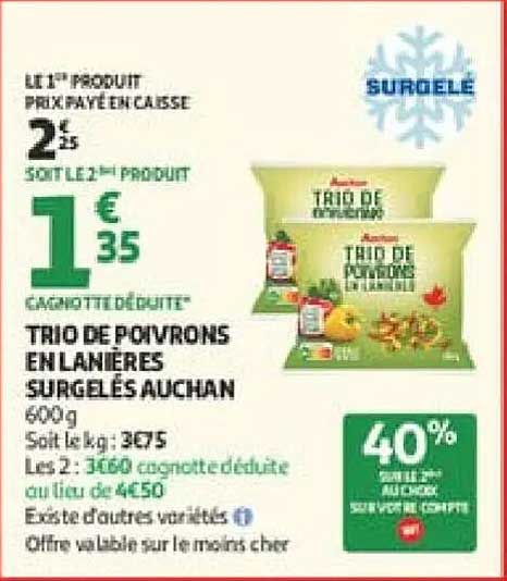 TRIO DE POIVRONS EN LANIERES SURGELES AUCHAN