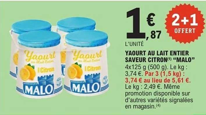 YAOURT AU LAIT ENTIER SAVEUR CITRON(1) “MALO”