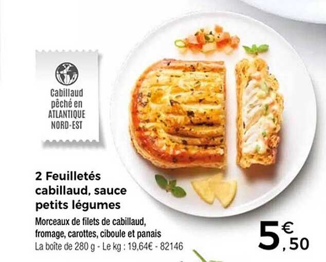 2 Feuilletés cabillaud, sauce petits légumes