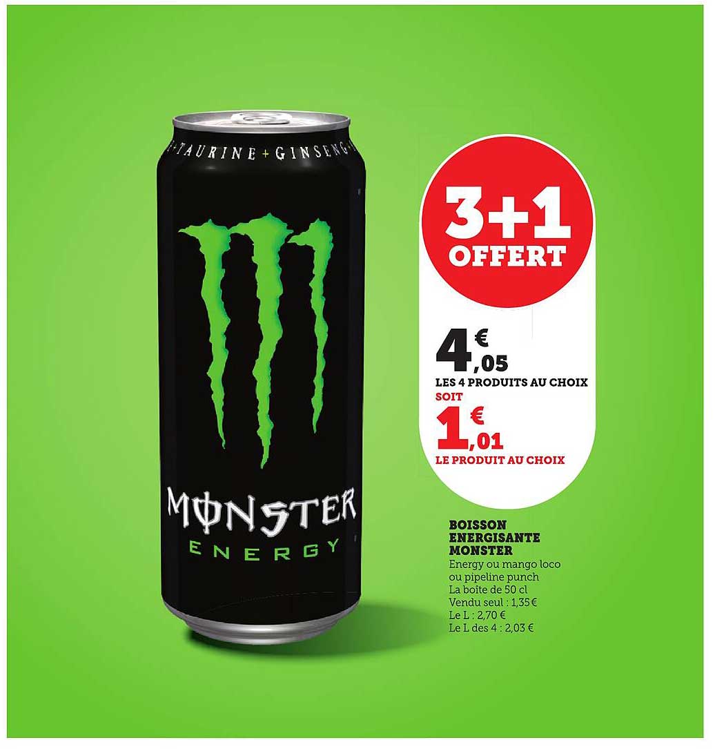 3+1 offert sur la boisson énergisante Monster