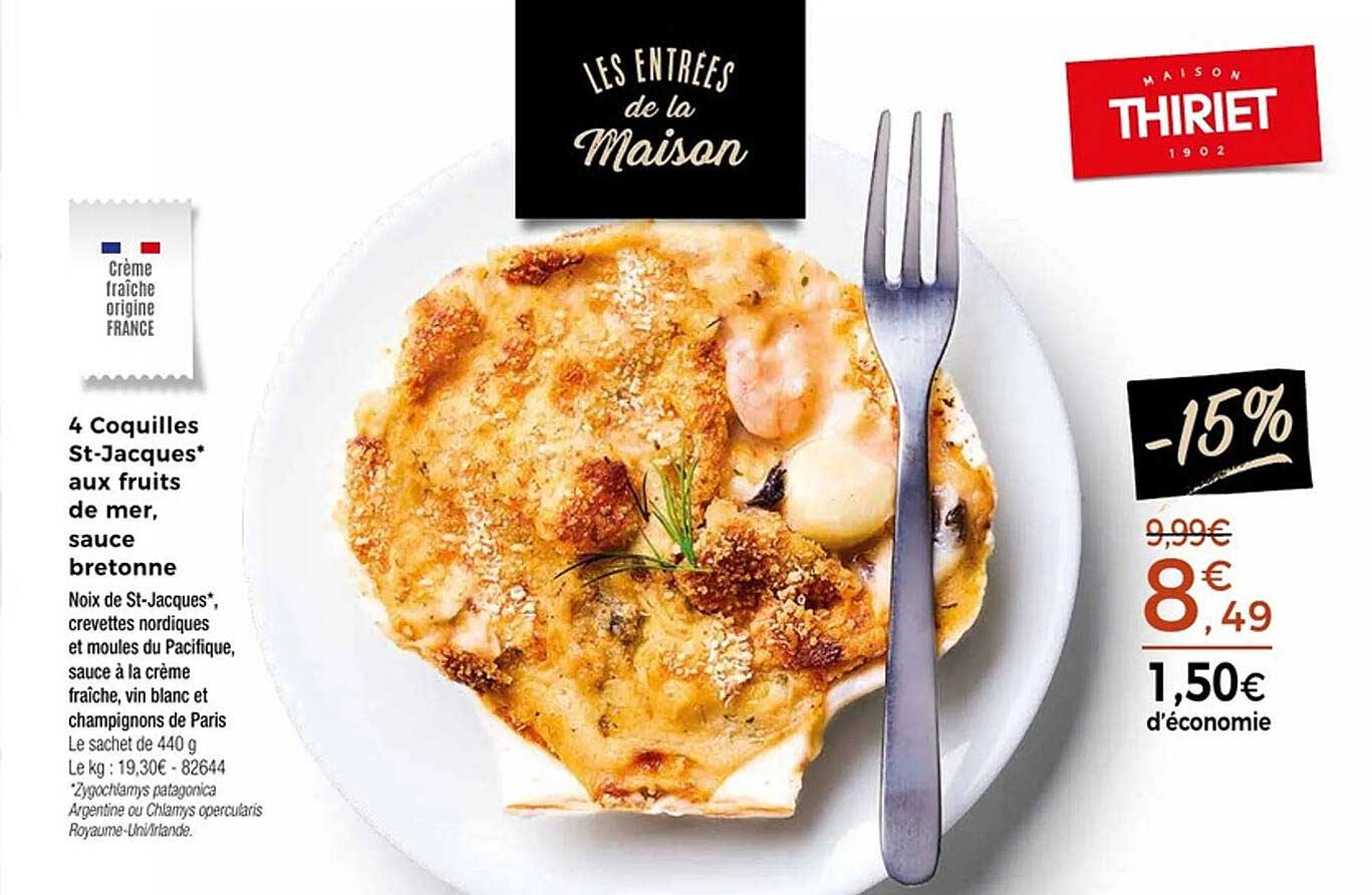4 Coquilles St-Jacques* aux fruits de mer, sauce bretonne
