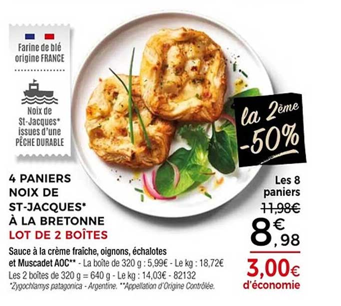 4 PANIERS NOIX DE ST-JACQUES* À LA BRETONNE LOT DE 2 BOÎTES