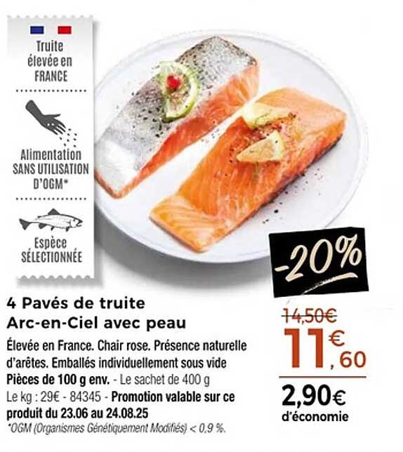 4 Pavés de truite Arc-en-Ciel avec peau