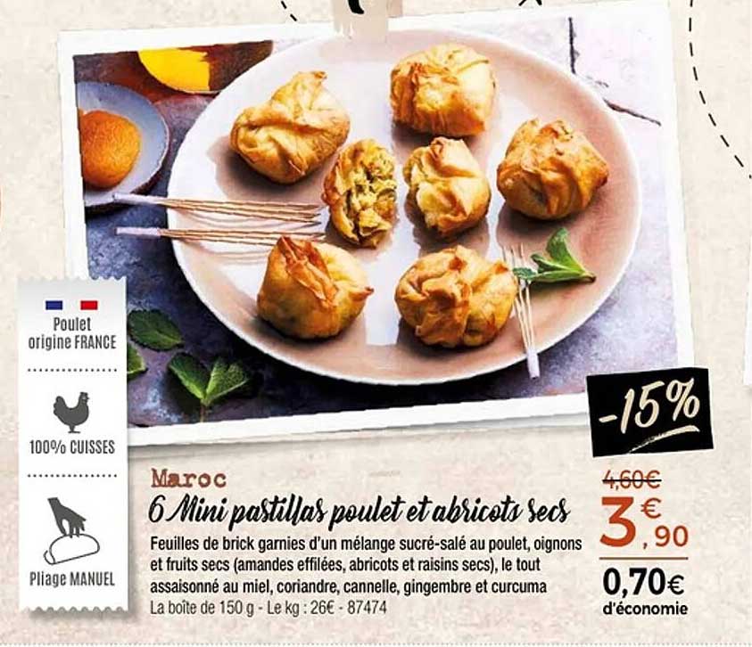 6 Mini pastillas poulet et abricots secs