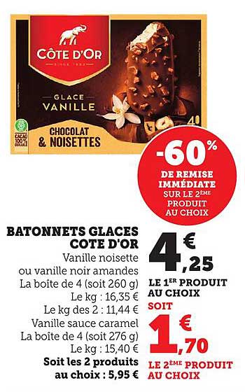 BATONNETS GLACES COTE D'OR