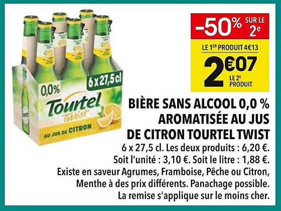 BIÈRE SANS ALCOOL 0,0 % AROMATISÉE AU JUS DE CITRON TOURTEL TWIST