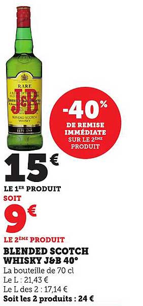 BLENDED SCOTCH WHISKY J&B 40°
