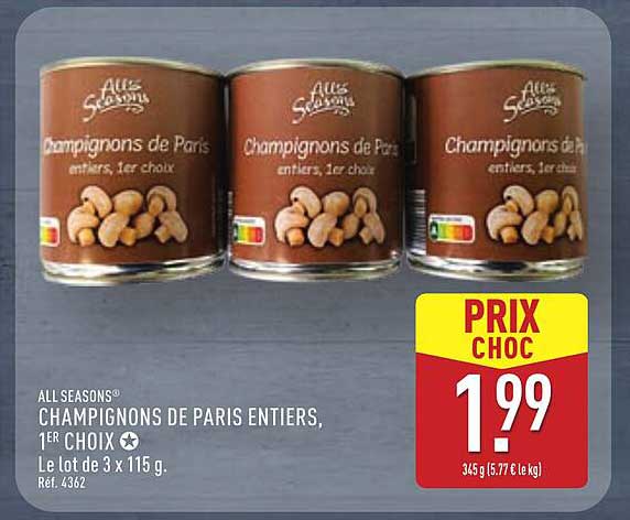 CHAMPIGNONS DE PARIS ENTIERS, 1ER CHOIX