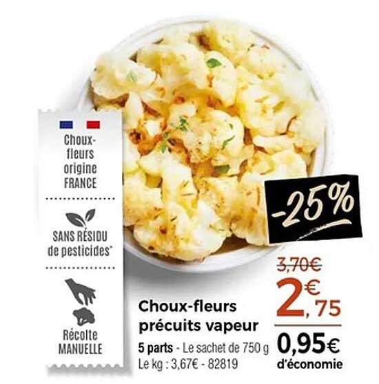 Choux-fleurs précuits vapeur