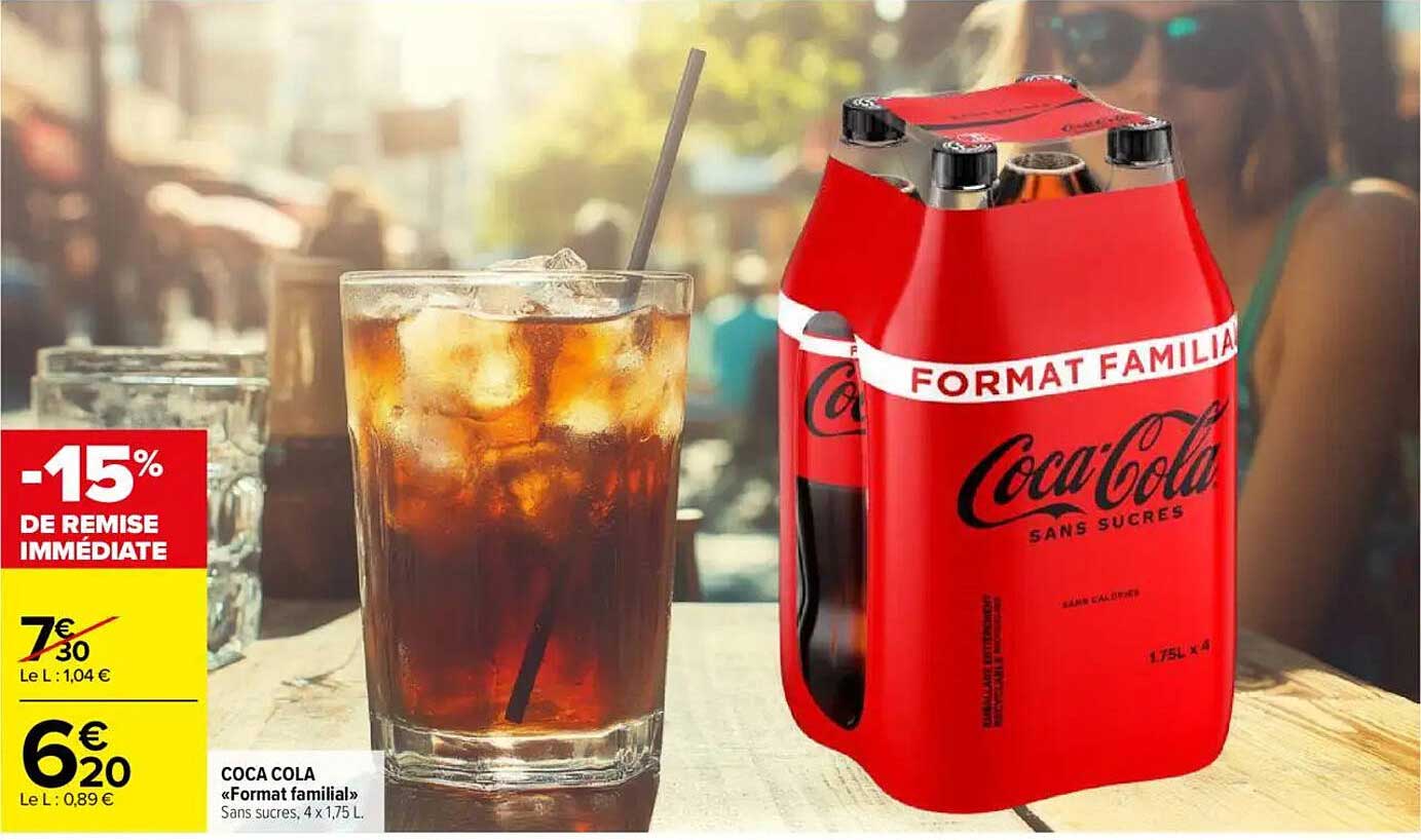 Coca Cola «Format familial» Sans sucres, 4 x 1,75 L