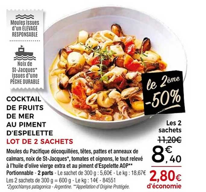 COCKTAIL DE FRUITS DE MER AU PIMENT D'ESPELETTE LOT DE 2 SACHETS