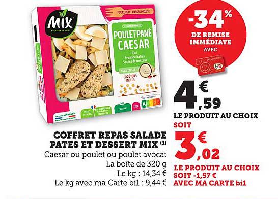 COFFRET REPAS SALADE PATES ET DESSERT MIX