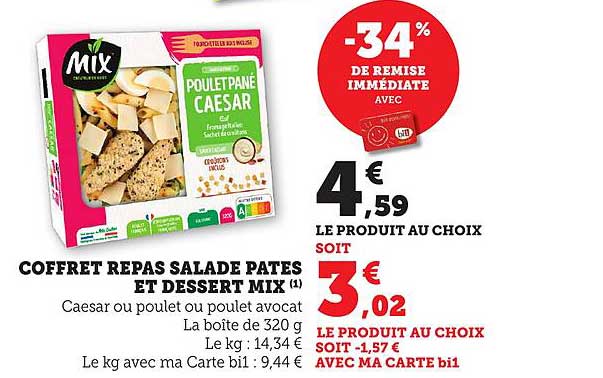 Coffret repas salade pâtes et dessert mix