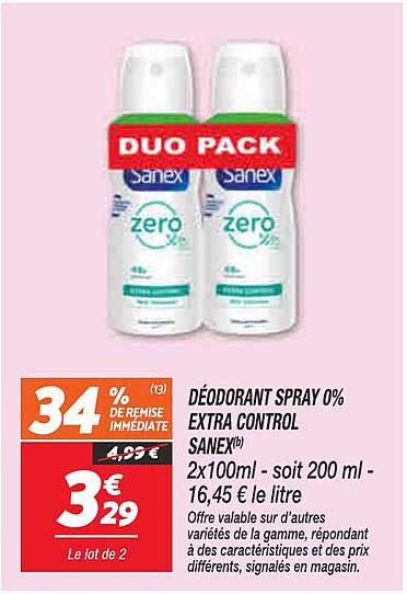 DÉODORANT SPRAY 0% EXTRA CONTROL SANEX