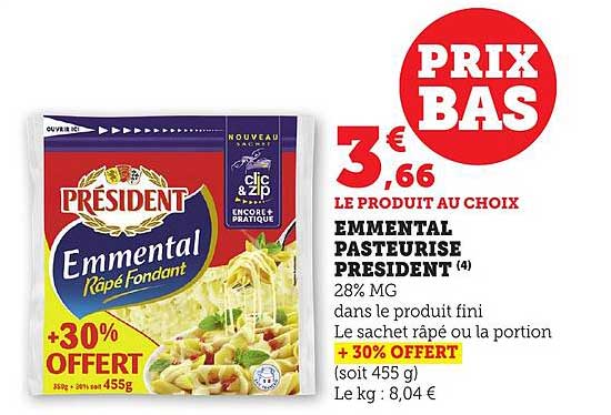 EMMENTAL RÂPE FONDANT PRÉSIDENT + 30% OFFERT