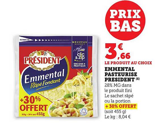 Emmental Râpé Fondant PRÉSIDENT + 30% OFFERT