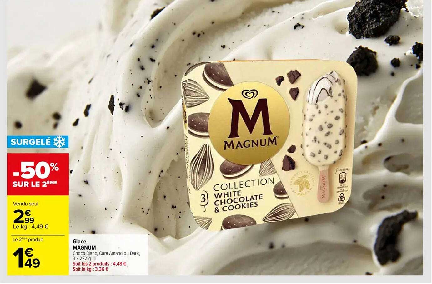 Glace MAGNUM Chocco Blanc, Cara Amand ou Dark, 3 x 222 g