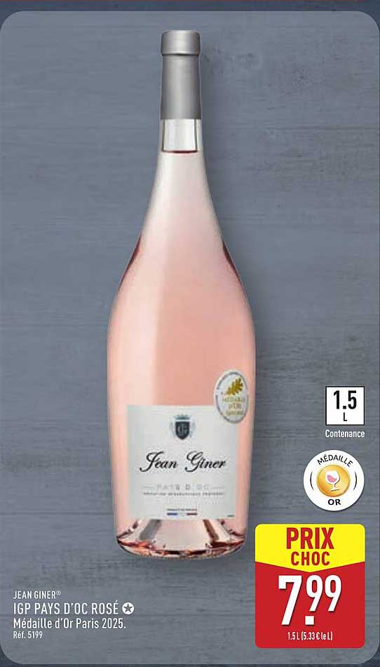 IGP PAYS D'OC ROSÉ Jean Giner - Médaillé d'Or Paris 2025.