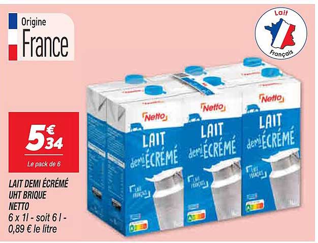 LAIT DEMI ÉCRÉMÉ UHT BRIQUE NETTO