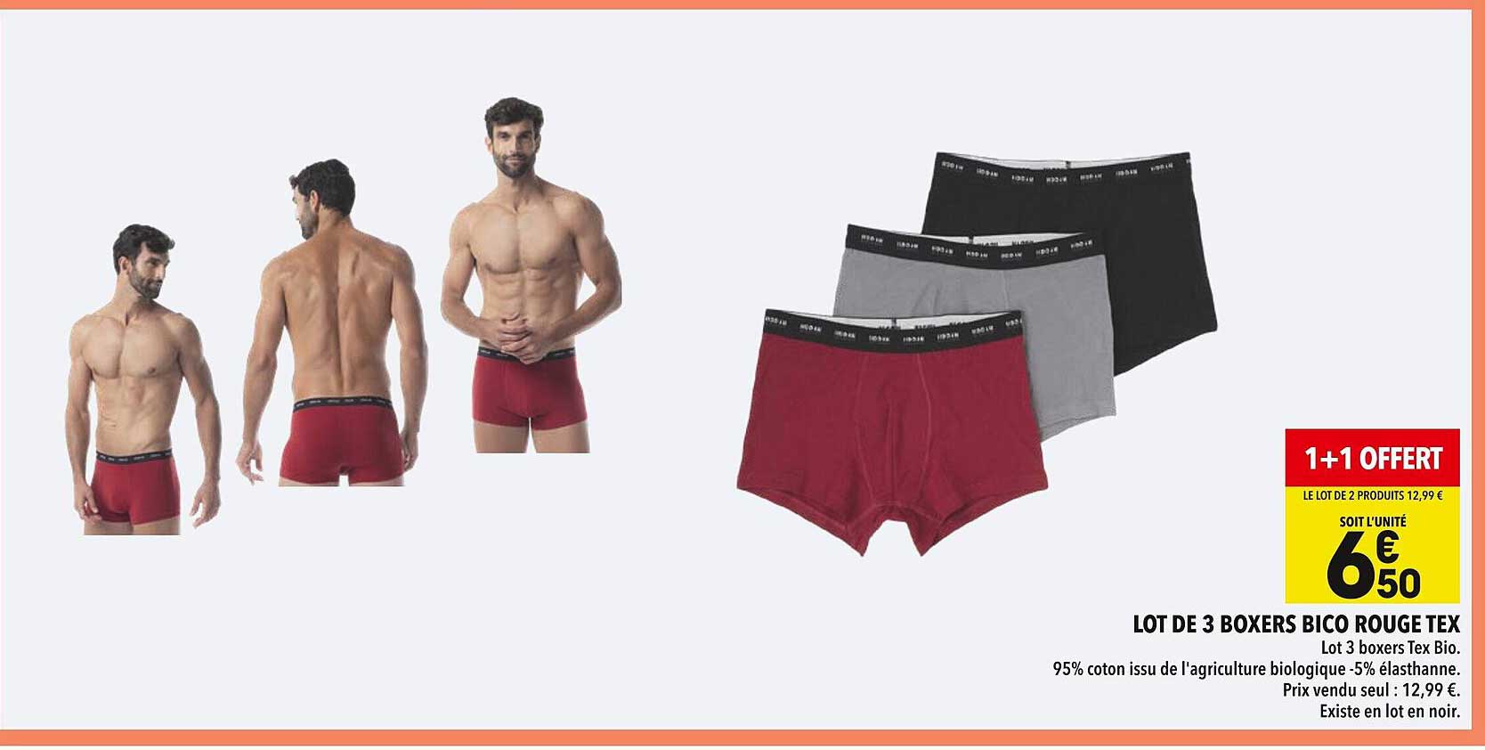 LOT DE 3 BOXERS BICO ROUGE TEX