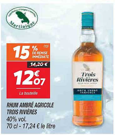 RHUM AMBRÉ AGRICOLE TROIS RIVIÈRES